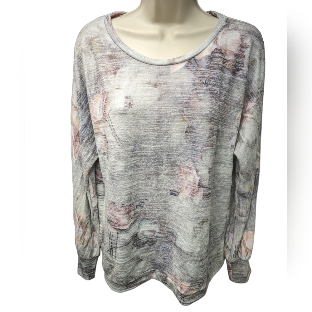 Cupio Long Sleeve Knit Scoop Neck Floral Top Sz M